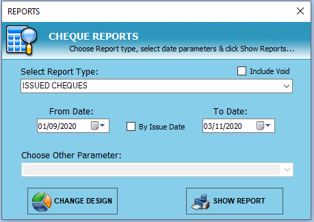 cheque reports from cheque printing system