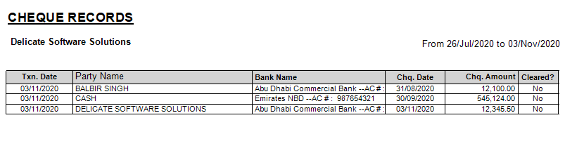 cheque reports from cheque printing system